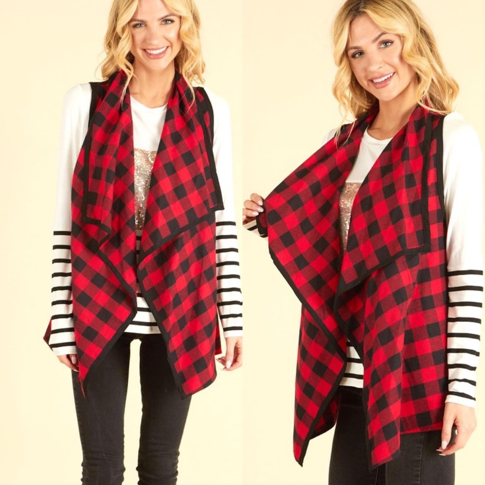 Red and Black Plaid Vest